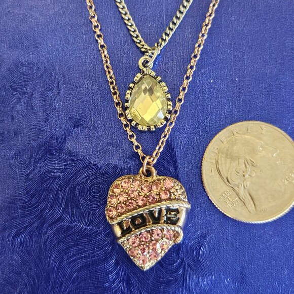 🩷🌹Betsey Johnson 2-Chain LOVE Heart Necklace - EPC🌹🩷 - Picture 1 of 16